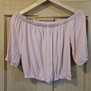 Size Small Papaya Striped Off-Shoulder Pink & White Top
